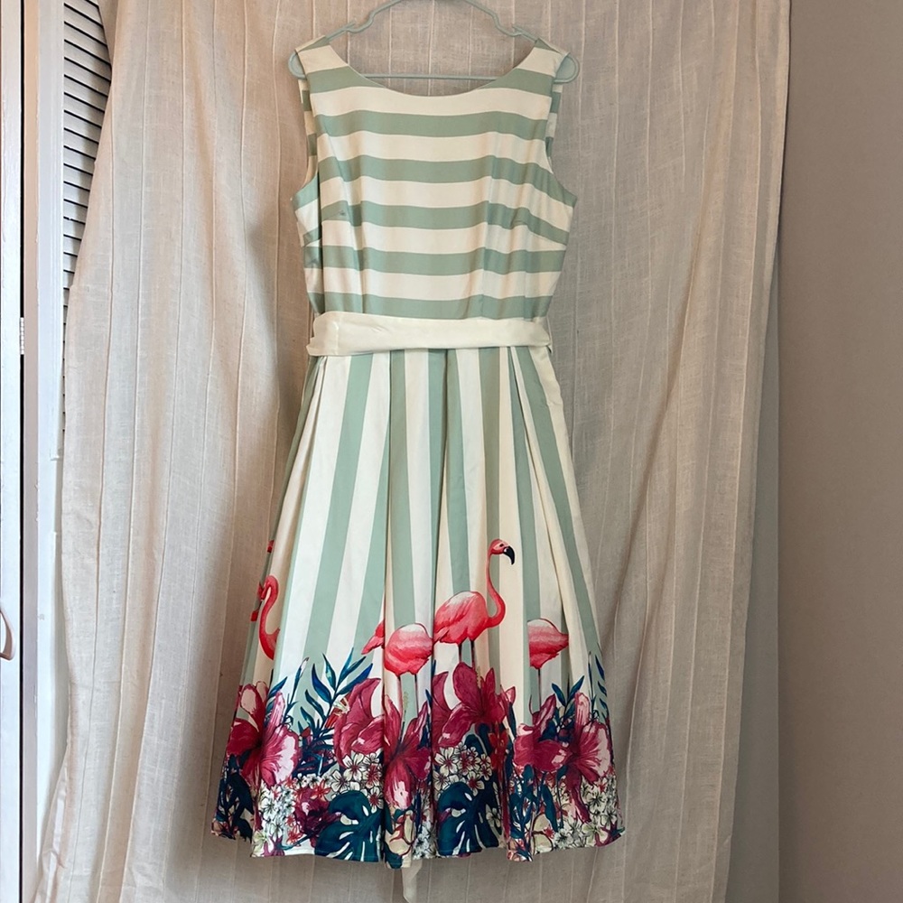 Collectif Flamingo Vintage Style Flare Dress with Pockets Size L (US 14)